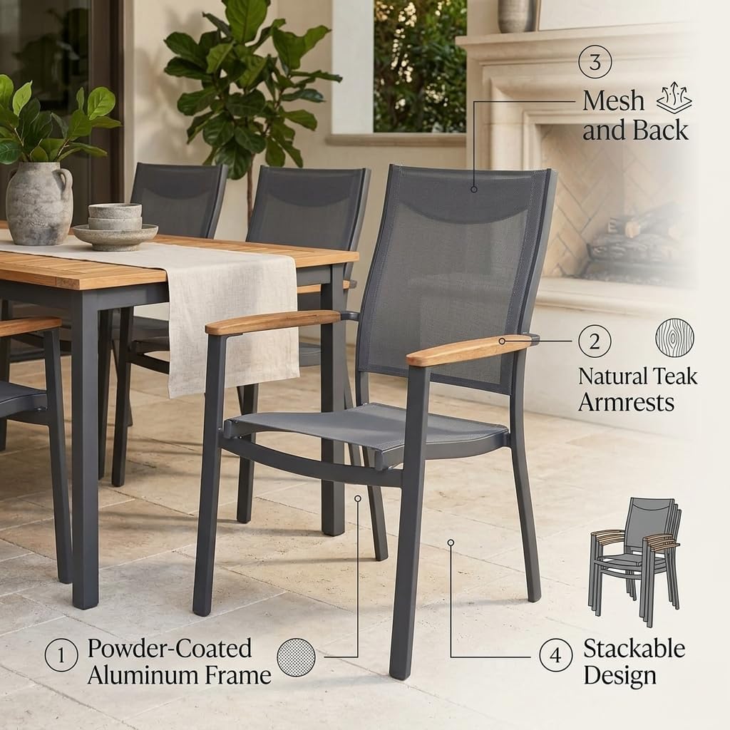 Franklin 13-Piece Teak Finish Wood and Aluminum Rectangular Extendable Patio Dining Set | 100% Teak from Indonesia