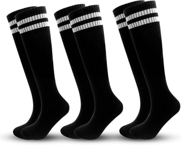 3 Pairs Kids Soccer Socks Striped Knee High Tube Socks Football Uniform Sports Socks for Boys Girls Old