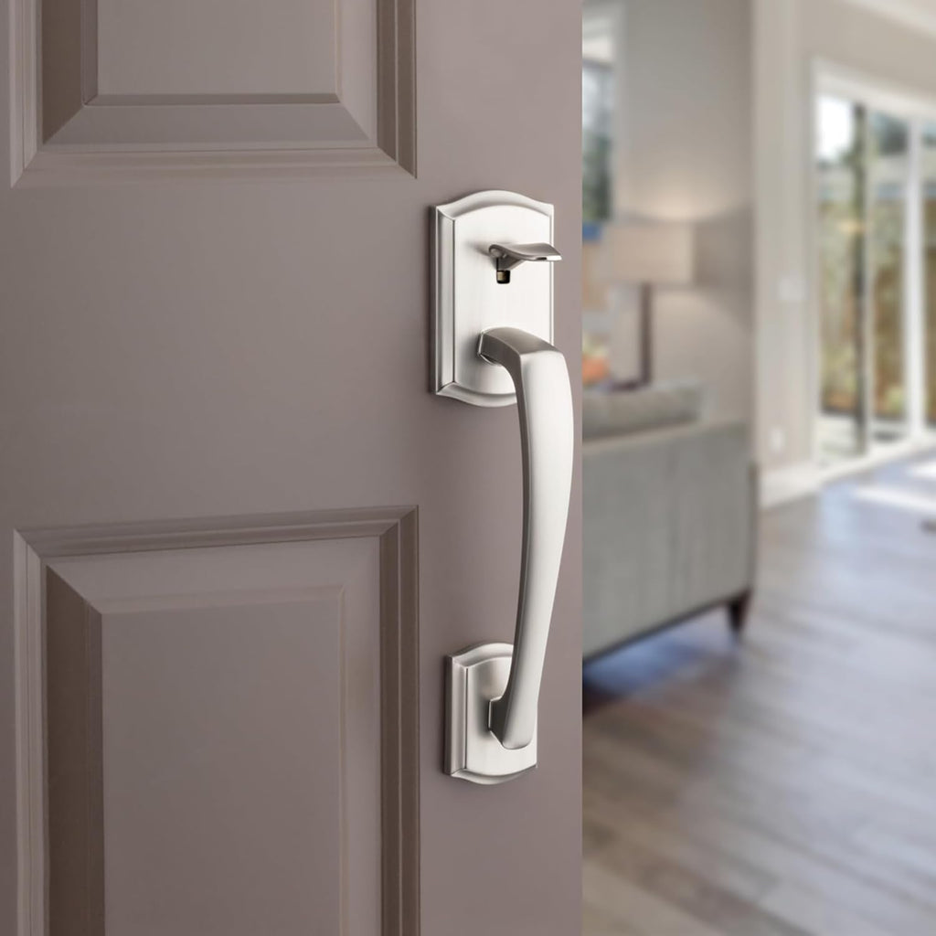 Prescott Front Door Handle No Lock, Entry Handleset Exterior with Interior Reversible Handed Lever, Non-Locking - Door Handleset