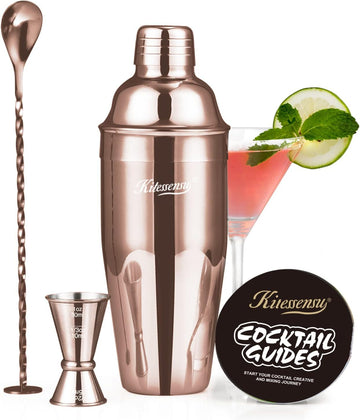 Cocktail Shaker Set, Stainless Steel Bartending Kit with 25 Ounce Cocktail Shaker with Built in Drink Strainer - Set of 6