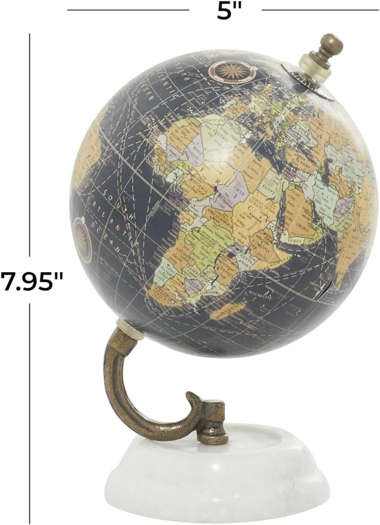 Modern Plastic Globe with Marble Base, 5" x 5" x 8", Black