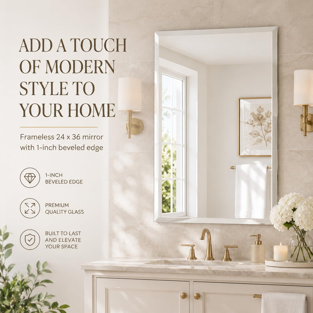 24x36 Inch Rectangle Frameless Bathroom Mirror