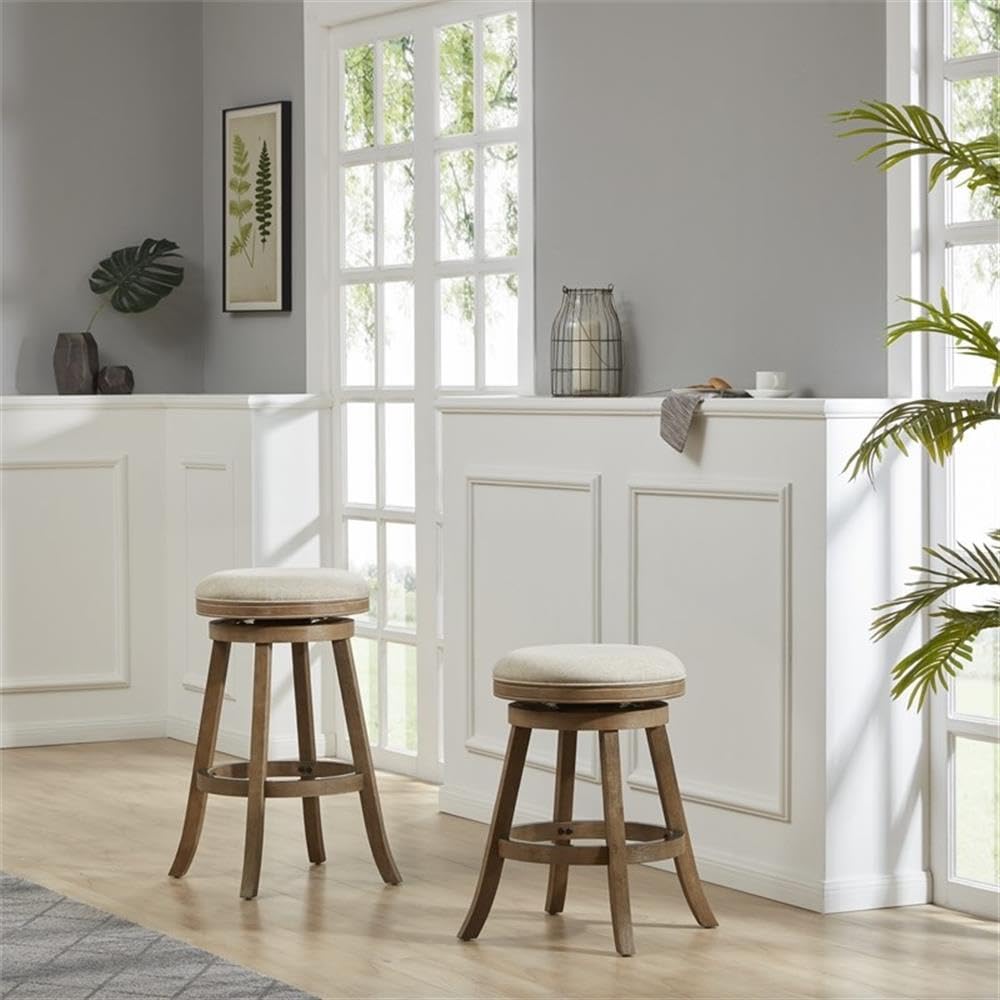 Inspired Bertoia Style Fenton Swivel Backless Counter Stool - Driftwood Wire-Brush