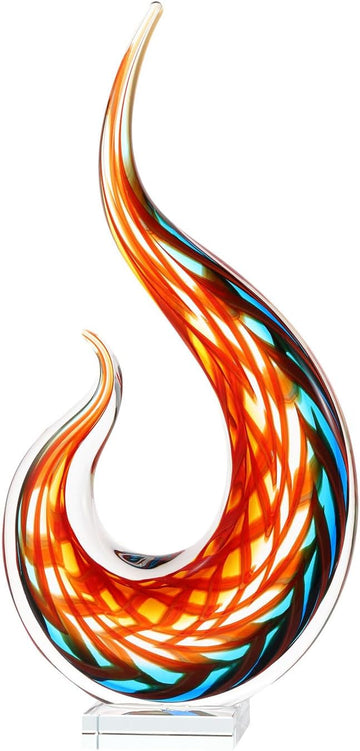 Hand Blown Flame Sommerso Art Glass Sculpture Decor 16 inch Tall Centerpiece Table Decoration
