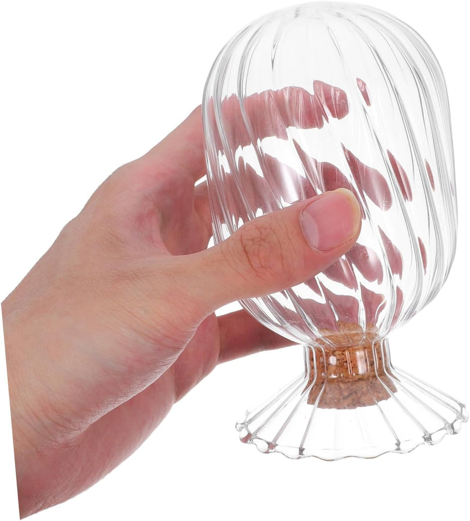 Decorative Glass Match Holder Helix Shaped Cloche with Cork Lid for Striker Stylish Empty Storage Jar Bathroom
