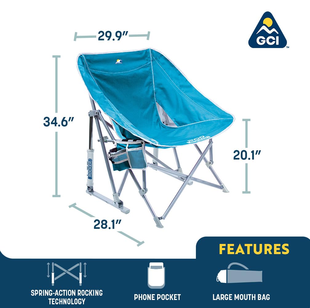 Pod Rocker Beach Chair | Collapsible Folding Rocking Chair with Drink Holder & Portable Carry Bag - Saybrook Blue