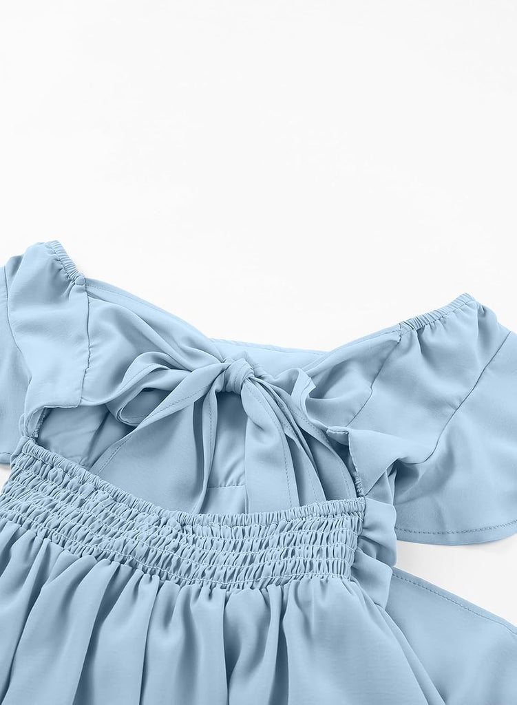 Girls Summer Tie Back Dresses Kids Off Shoulder Dress