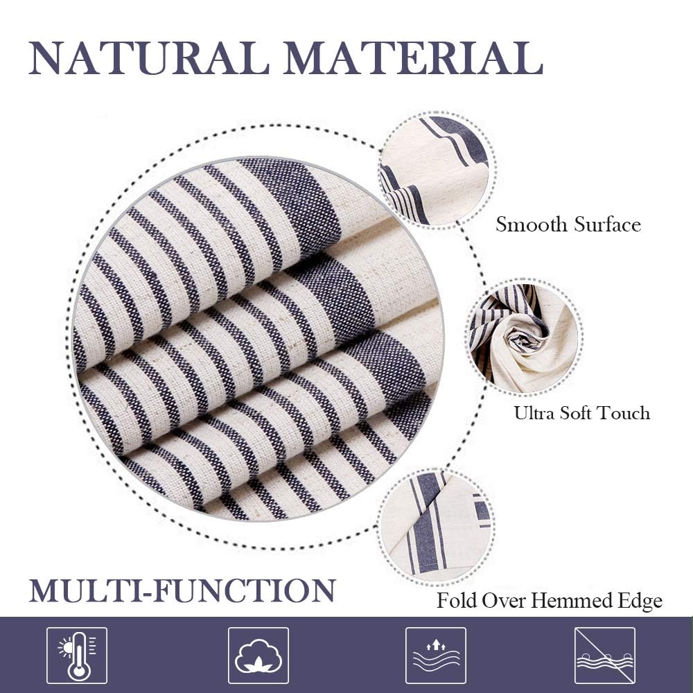 French Stripe Tablecloth Cotton Linen Fabric Dust-Proof Farmhouse Table Cover Dining Party Brunches