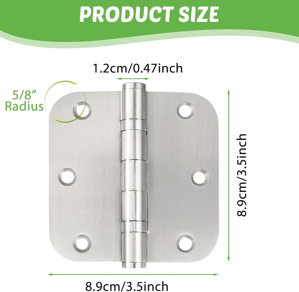 Ball Bearing Door Hinges 3.5'' Stainless Steel Door Hinges 3.5''X 3.5'' Residential Doors Hardware with 5/8" Radius