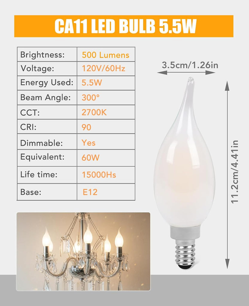 Led Chandelier Light Bulbs, E12 Candelabra Bulb 60 Watt Equivalent