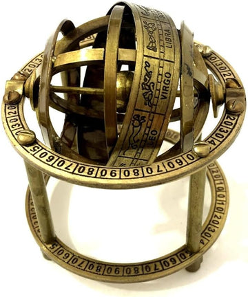 Vintage Brass Armillary Sphere, Decorative Nautical Astrolabe Globe, Maritime Collectible Desktop Decor (Antique