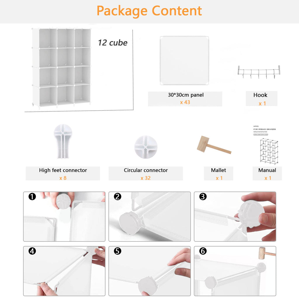 12 Cube Storage Organizer, Closet Organizer Storage Shelves, White