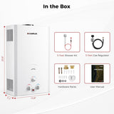 Outdoor Tankless Water Heater Propane, 4.22 GPM Propane Tankless Water Heater, 16L Outdoor Water Heater for Camping