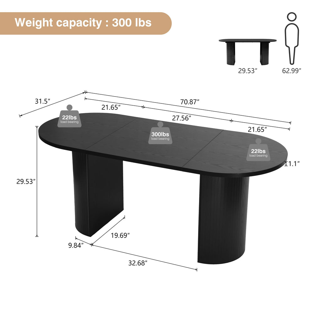 70.8 Inch Dining Table for 4-6 People, Oval Kitchen Table with Semi-Cylindrical Legs Base, Modern Farmhouse Round
