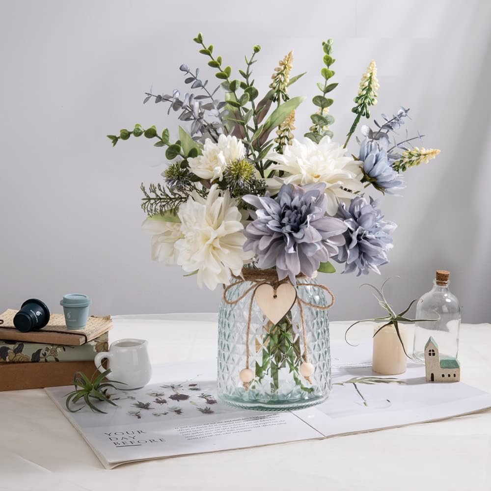 Artificial Dahlia Flowers with Vase, 14.9'' (Dahlia)