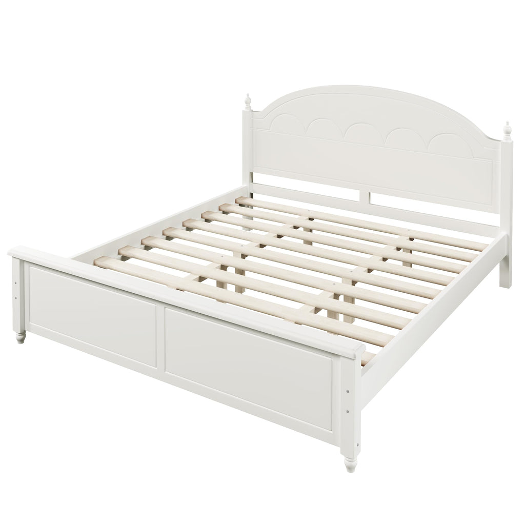 Wooden Bed Frames with White Headboard, Japanese Pine Wood Platform Bed, Rustic & Mid-Century Modern