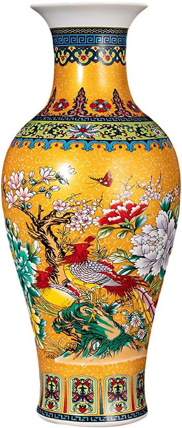 Large Ceramic Vase - 17 Inch Jingdezhen Enamel Modern Luxury Floor Vase , Traditional Home Decor for Flowers, Elegant