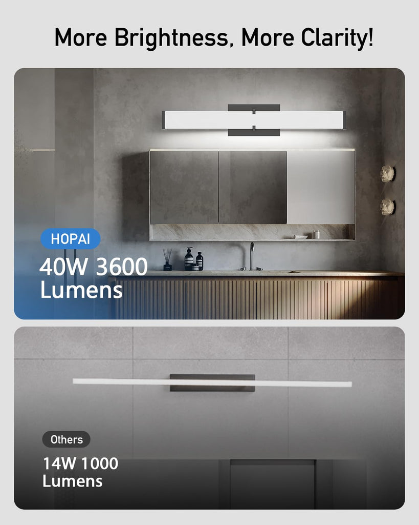 Modern LED Light Fixtures 40 Inch, 40W 3600 Lumen Dimmable Vanity Light, 5CCT Lights, Black, ETL Certified