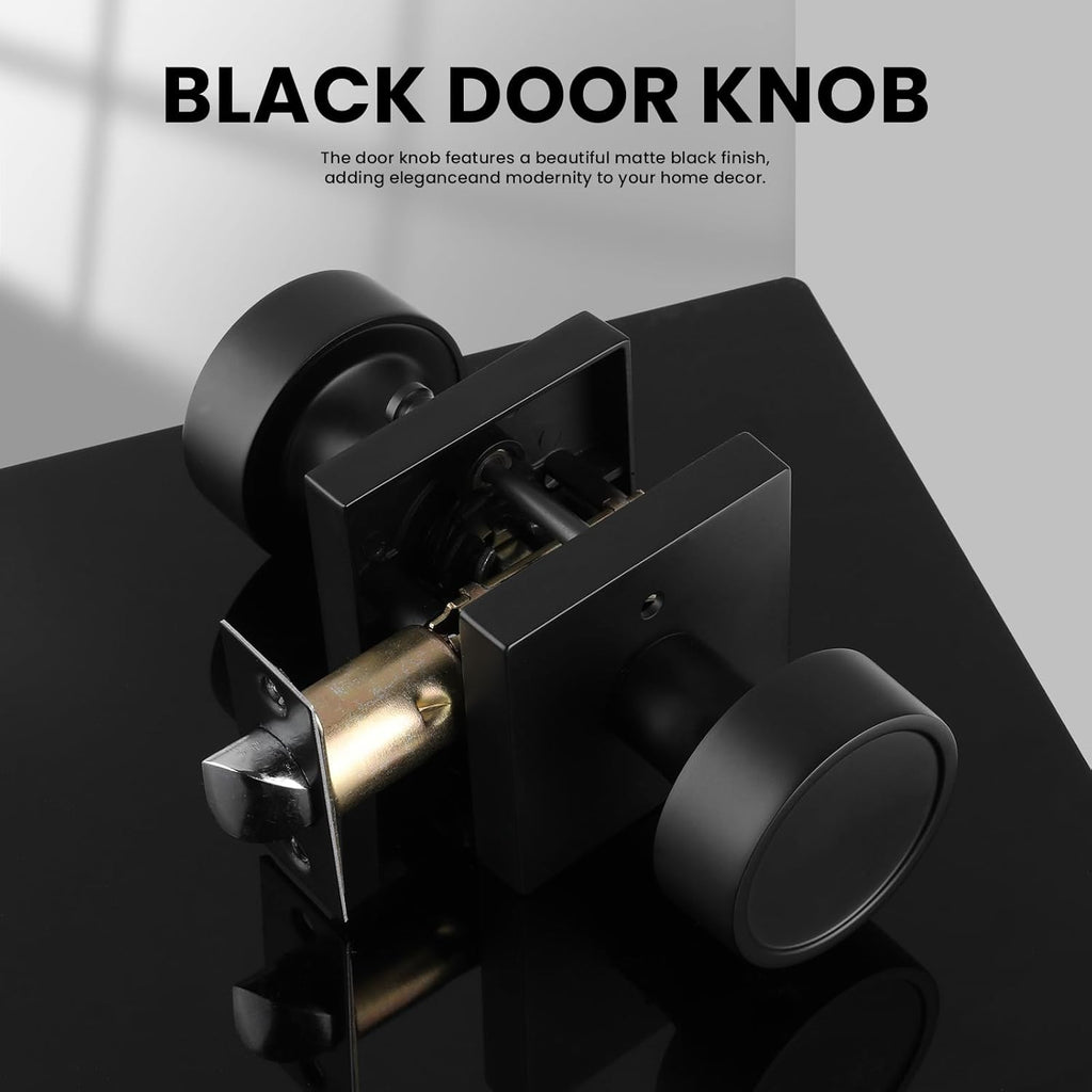 Black Door Knobs Interior, Zinc-Alloy Square Matte Black Privacy Door Knobs Bathroom
