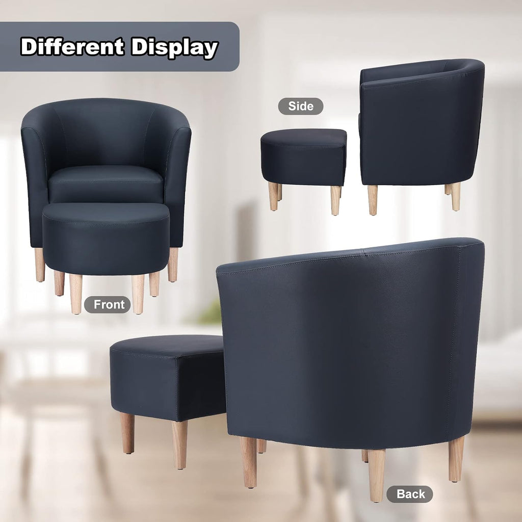 Accent Chair with Ottman Leather Faux Barrel Comfy Armchair - Set of 2