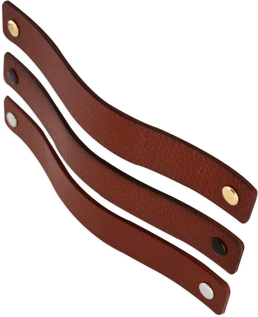 Leather Drawer Pulls - Cognac - 6 pcs - 7-7/8 x 1 '' - Leather Handle - Leather Dresser Pulls - Cabinet knobs Dresser