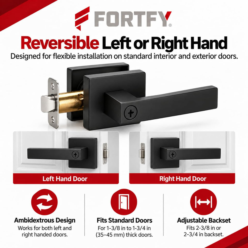 Matte Black Door Lever with Lock and Key - Keyed Entry Handle for Front Door, Bedroom & Office, Square Modern Lever