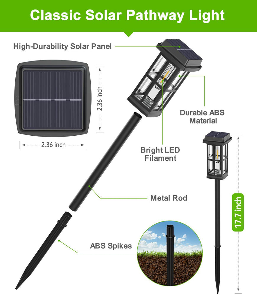 4 Pack Solar Pathway Lights Outdoor, 2 Lighting Modes Waterproof Solar Lights Outdoor, Brighter Up to 15Hrs Outdoor