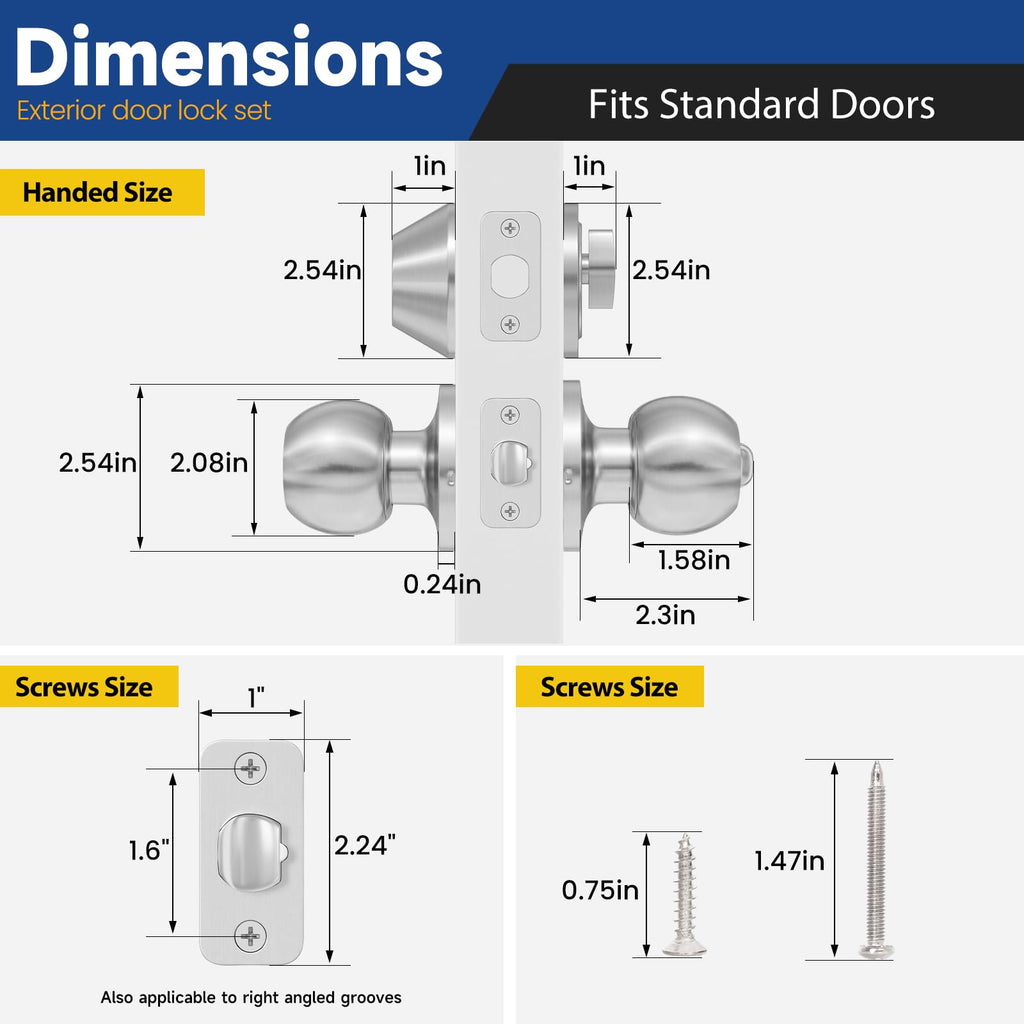 Keyed Same Exterior Door Lock Set, Front Door Lock Set, Satin Nickel, 1Pack