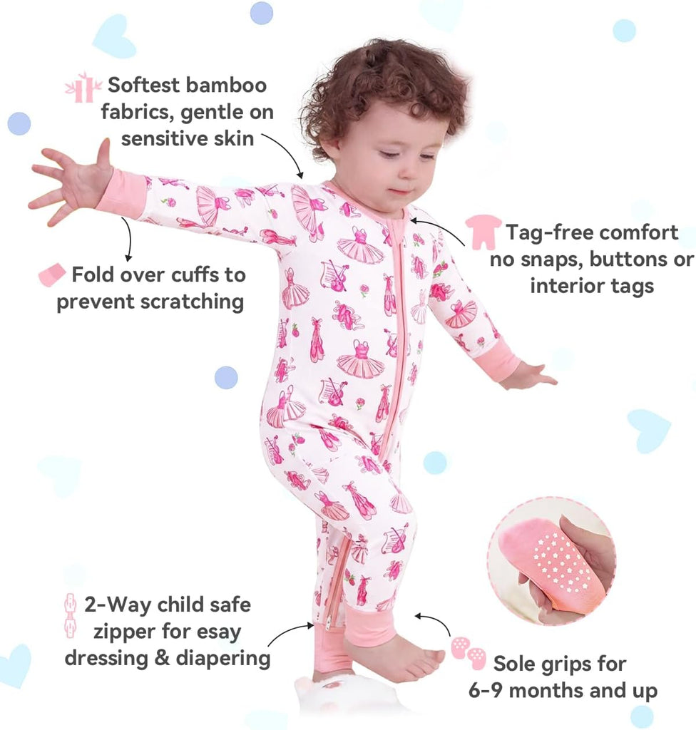 Viscose Derived from Bamboo Baby Footie Pajamas Convertible Sleeper for Baby Girl Zipper Onesie