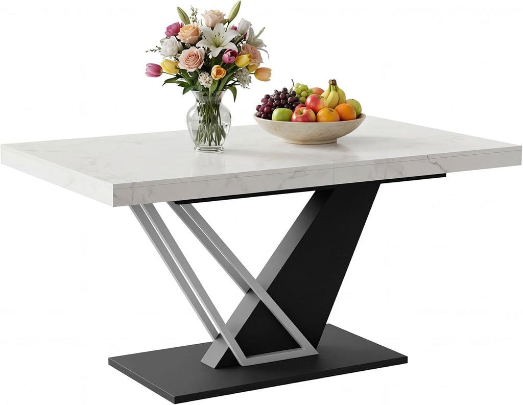 59'' to 78.7'' Extendable Dining Table for 4-8, Faux Marble Expandable Kitchen Table with Sturdy Metal Base