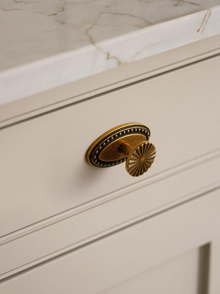 10 Pack Antique Brass Cabinet Knobs with Base Vintage Flat Drawer Pulls Kitchen Cupboard Bathroom Dresser Cabinet