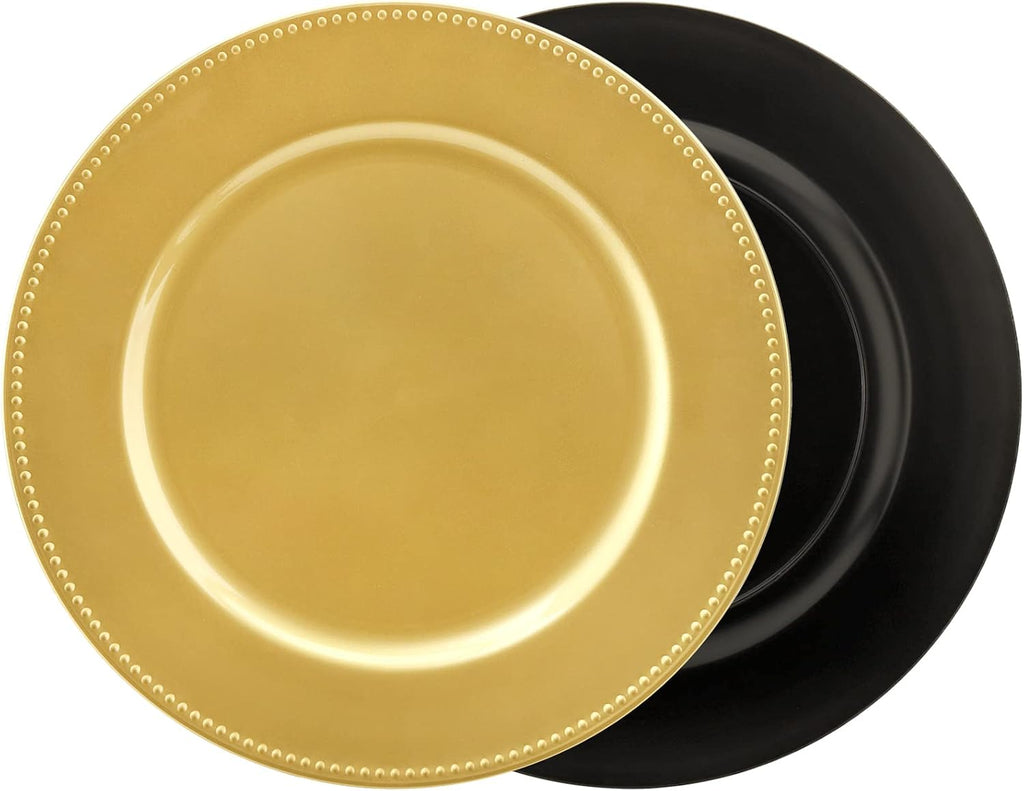 Plastic Gold Charger Plates, 13" Round Beaded Charger Plates for Wedding, Catering Event, Tabletop Decor - Set of 12