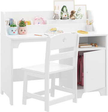 White Wooden Kids Hutch Storage Cabinet Study Workstation