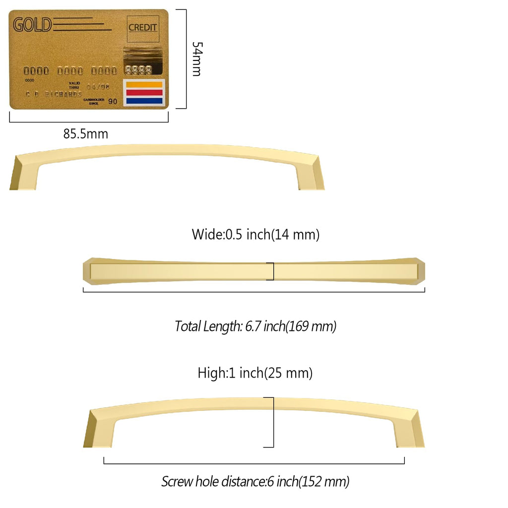 10 Pack Brushed Gold Cabinet Pulls 6 Inch(152MM) Hole Centers Kitchen Cabinet Handles Hardware Kitchen Handles for