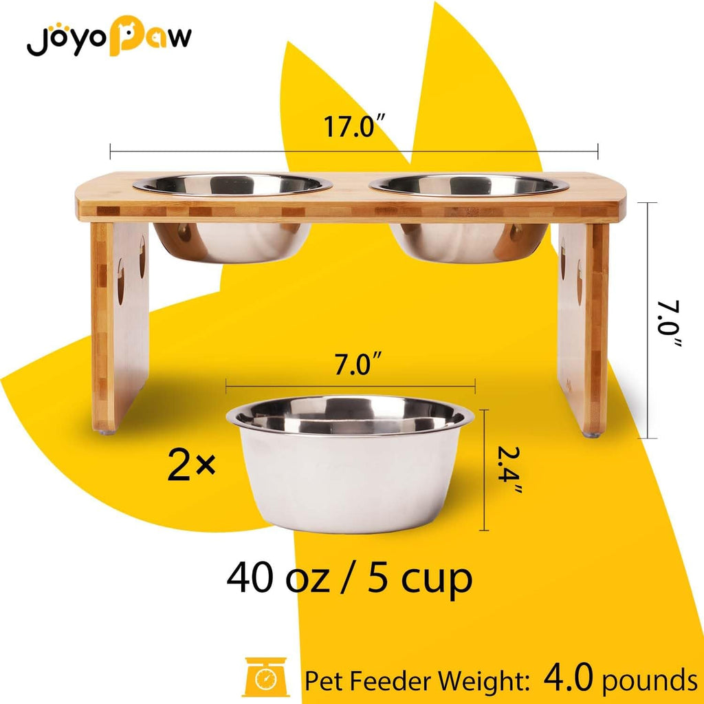 Elevated Dog Bowls, Bamboo Raised Dog Bowl Stand (7" Tall)