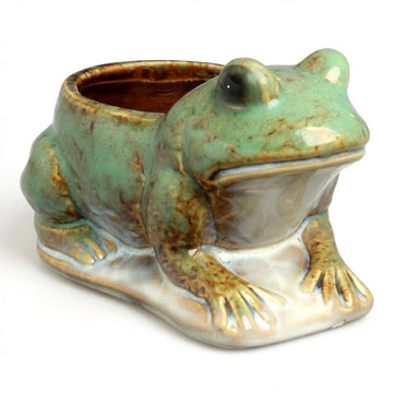 Frog Planter with Speckled Glaze - Ceramic Animal Pot