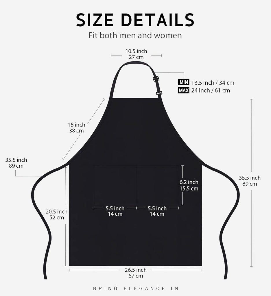 12 Pack Apron with 2 Pocket Aprons for Men Women, 100% Cotton, Black