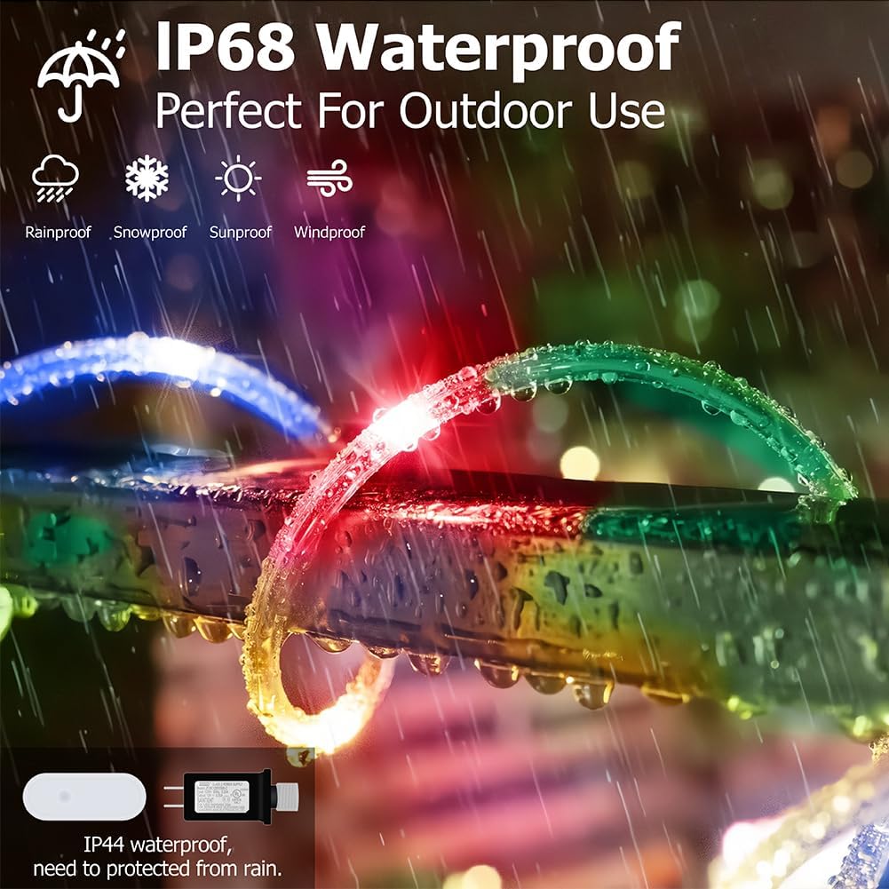 200ft Outdoor LED Rope Lights, IP68 Waterproof 25 Color Changing String Lights with 149 Modes, Warm White&RGB Twinkle