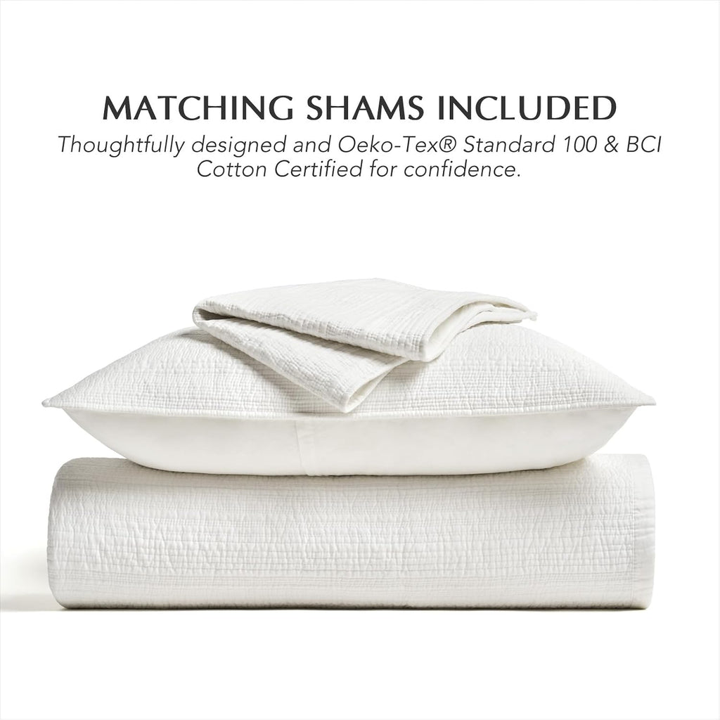 Channel Stitch 100% Cotton Quilt Set Queen, Pre-Washed Cotton Sateen Coverlet Bedspread, 3-Piece Soft & Breathable
