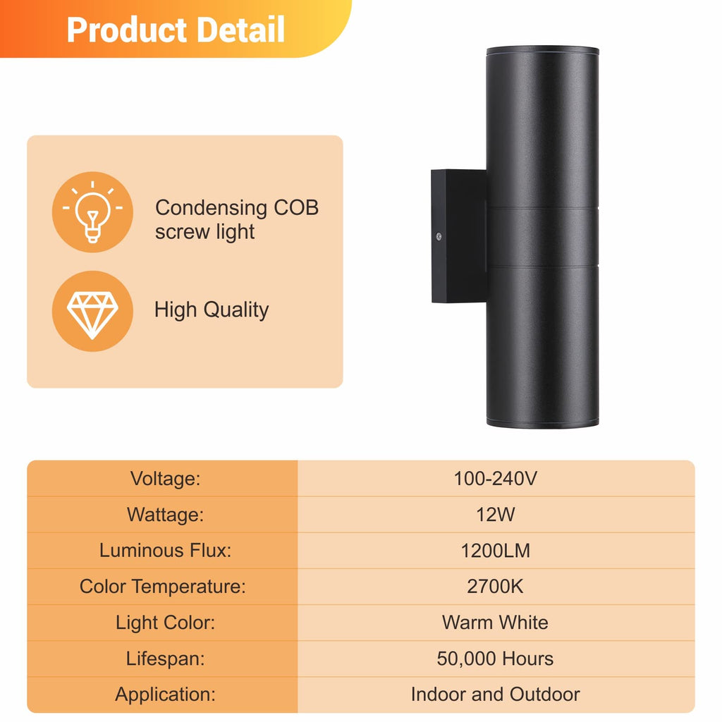 Outdoor Wall Lights 4Pack, Integrated LED Cylinder Up Down Lights, 12W 2700K Aluminum Exterior Wall Light, Outdoor