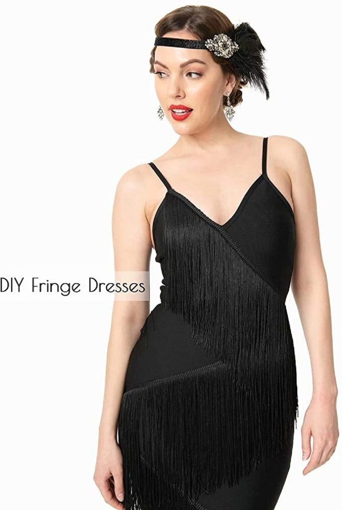 Trim Tassel 8 inch Wide 2 Yards Long for Clothes Accessories Latin Wedding Dress DIY Decoration (8in,Black)