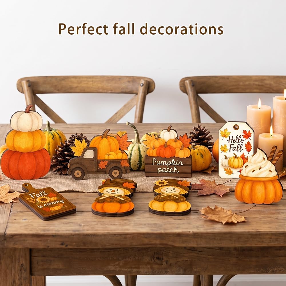 Self-Standing Fall Tiered Tray Decoration Set - Set of 18
