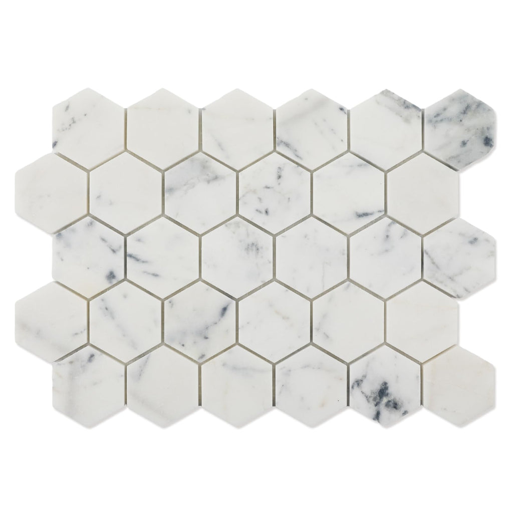 2 Inch Hexagon White Marble Mosaic Tile for Wall Floor, 5 Sheets