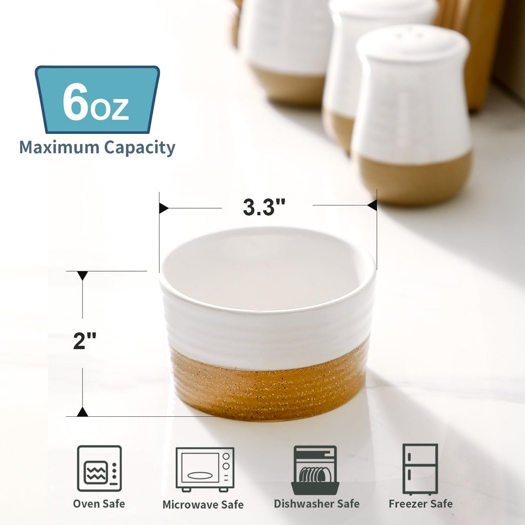 6 OZ for Creme Brulee Oven Safe, Ceramic Souffle Cups Set of 6, Small Dipping Sauce Cups for
