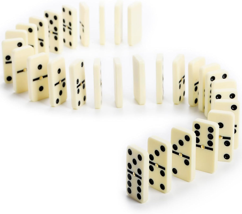Dominoes Set for Adults, Professional Domino Tiles with Spinner, Double 6 in 2 Portable Wooden Case, 28 Tiles - Set of 56