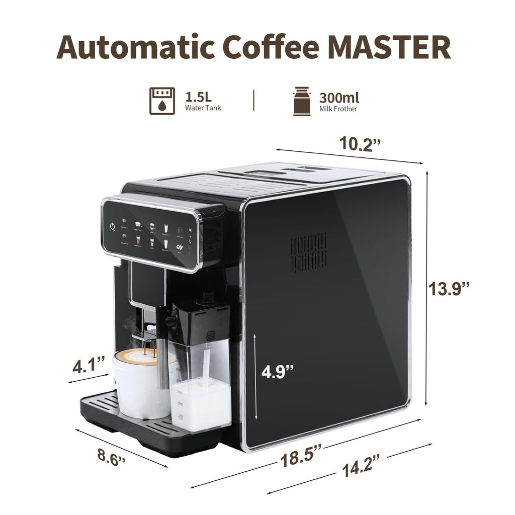 Automatic Espresso Machine with Grinder and Milk Frother (Black)