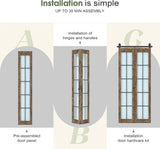 Preassembled Bifold Barn Door 30 x 84 in,Double 15 x 84 in Solid Wood & Grid Glass Panels, Bi-Fold B