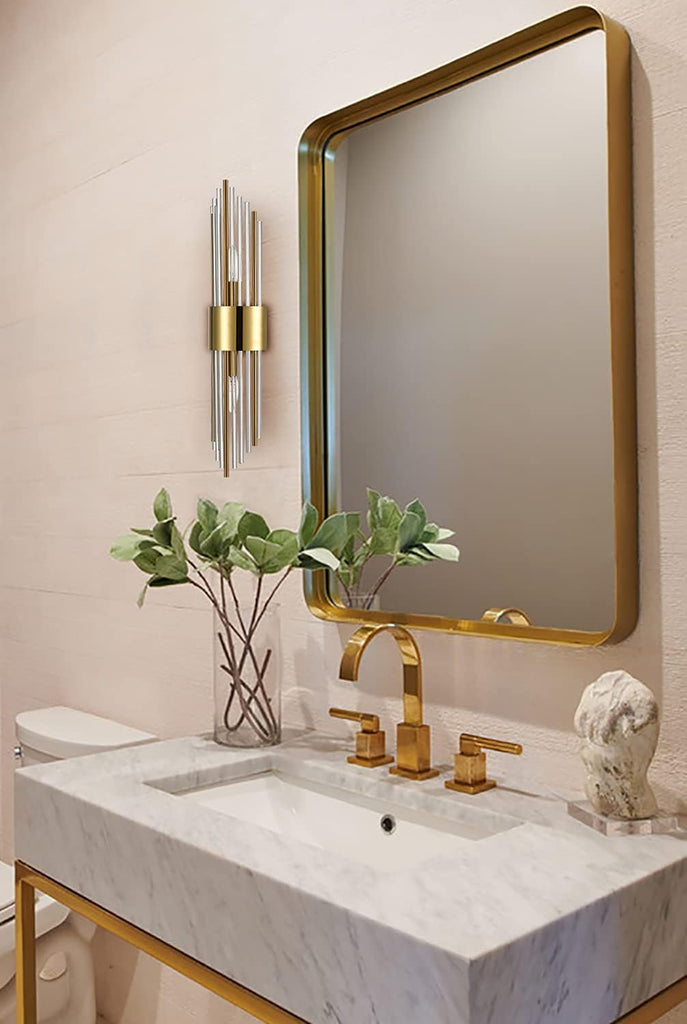 2-Light Modern Brushed Titanium Gold Wall Sconce with Clear Glass Crystal Luxury Wall Light Fixtures for Bedroom