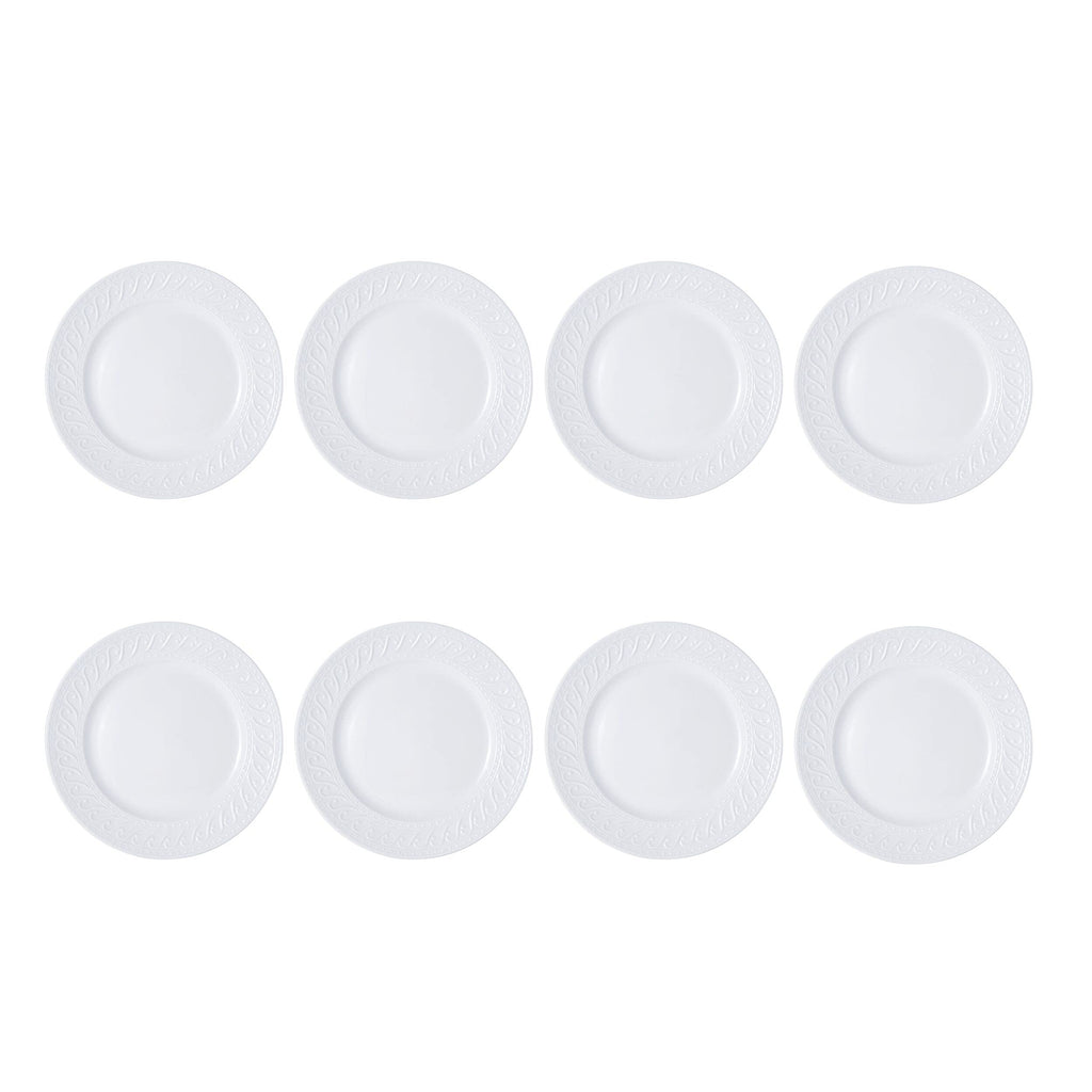 Sylvia Dinnerware Set 32-Piece Service for 8 - White Porcelain Dinner Plates, Salad Plates, Soup Bowls and Mugs