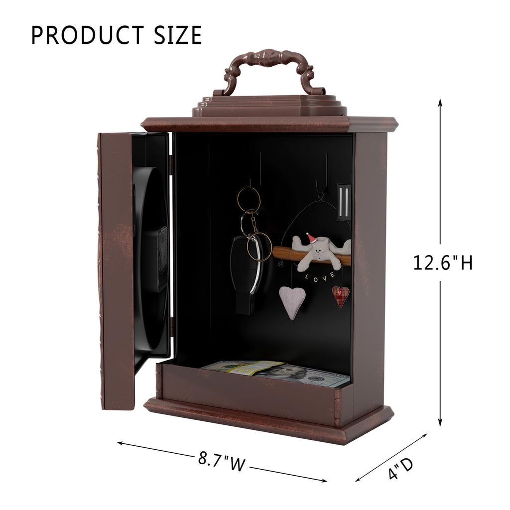 Vintage Mantel Clock with Hidden Safe, Antique Brown Style